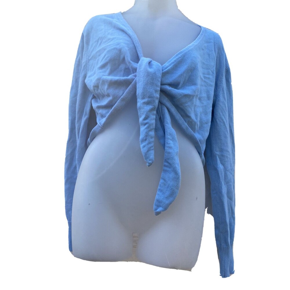Announcements Blue Long Sleeve Maternity Cardigan Crop Tie Sweater Size Medium